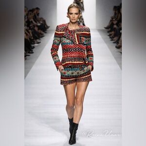 BCBGMaxAzria “Ash” Jacket & “Oriel” Shorts Set – Red/Teal Aztec Print – Size XXS